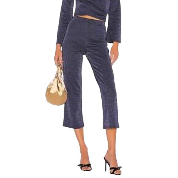 🎁 Lovers + Friends Ruby Cropped Pull On Pants in Navy Blue Metallic Size Small - Picture 1 of 7